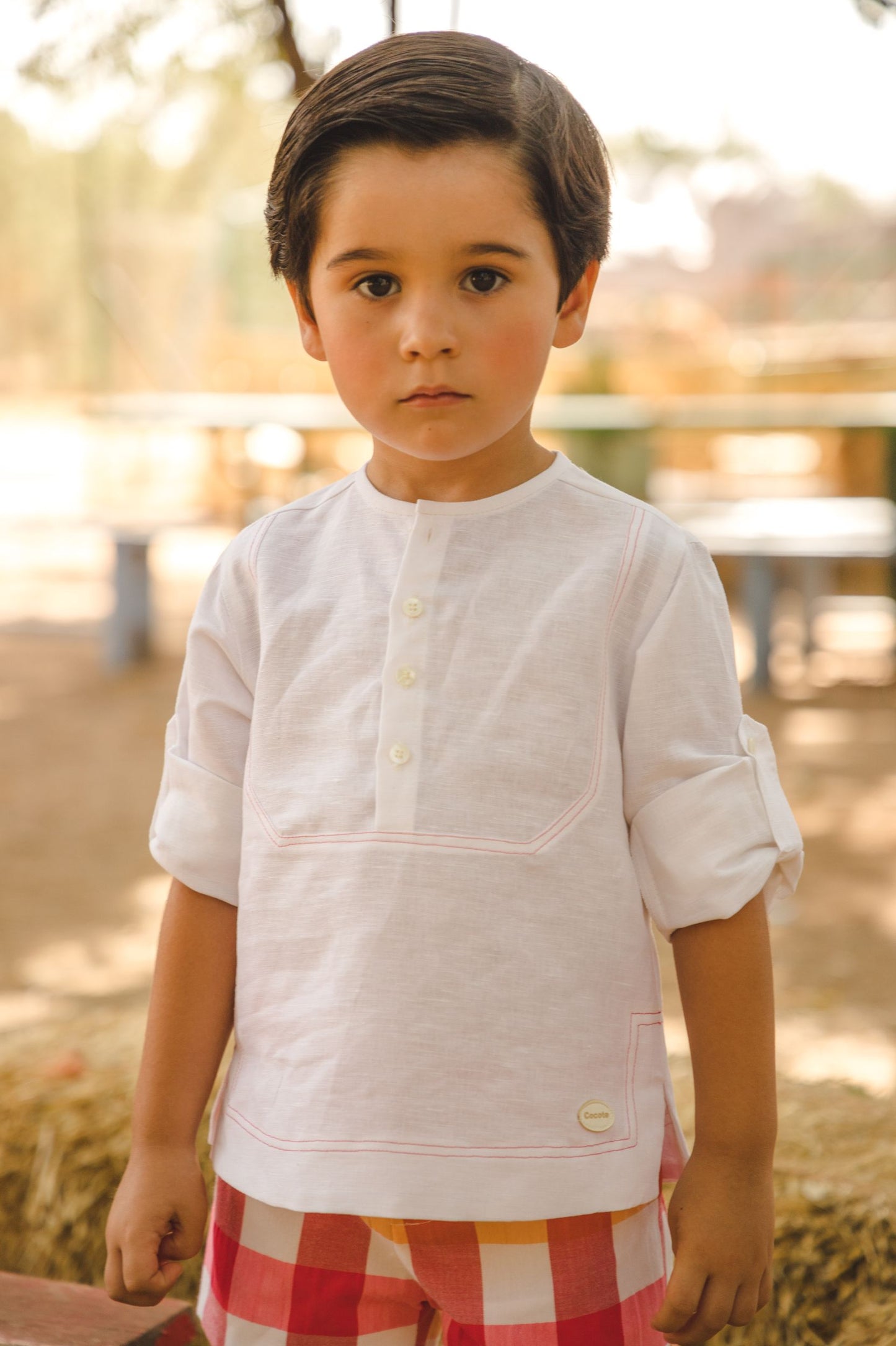 Cocote Baby & Kids Long Sleeves Shirt and Checkered Orange Red Shorts