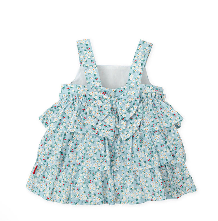 Tutto Piccolo Vestido Voile Flores Aguamarina
