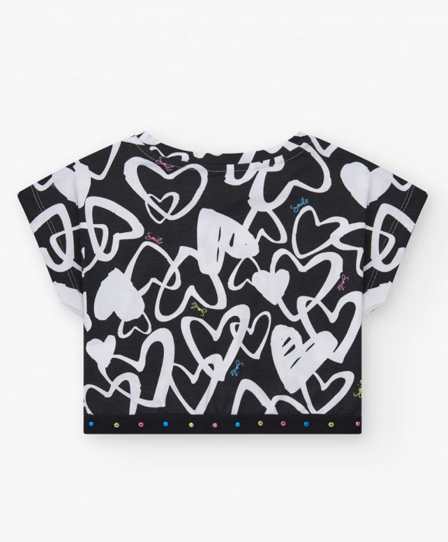 TucTuc NK The Summer Diary Conjunto Camiseta para niña en negro de manga corta y detalles brillantes Falda-Pantalón en negro con detalles metálicos