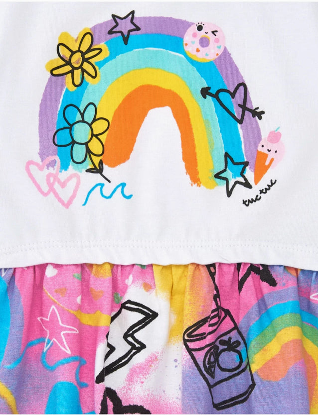 Tuc Tuc Vestido para niña en rosa con arcoíris y falda fluida