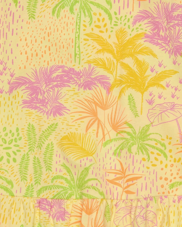 TucTuc NK Beach Stories Vestido para niña en amarillo con tirantes y estampado tropical