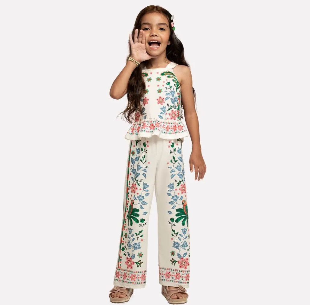 Nanai Conjunto Blusa Y Palazzo Estampado Flores Blanco Ref.6000105-0452 / Coral Ref.6000105-40106