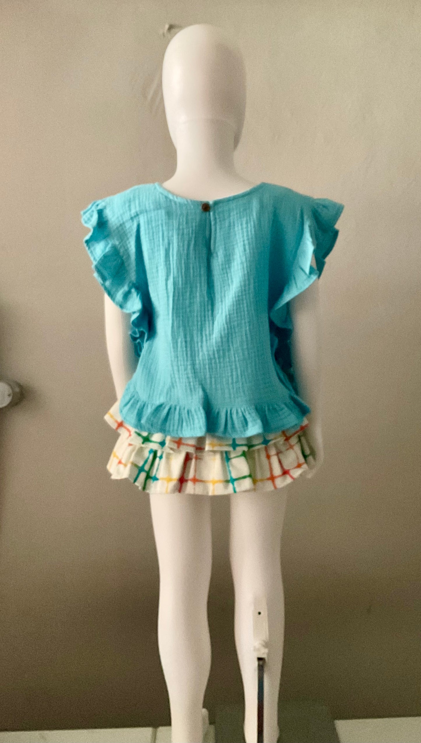 Cocote Conjunto Niña Blusa Turquesa y Falda Multicolor