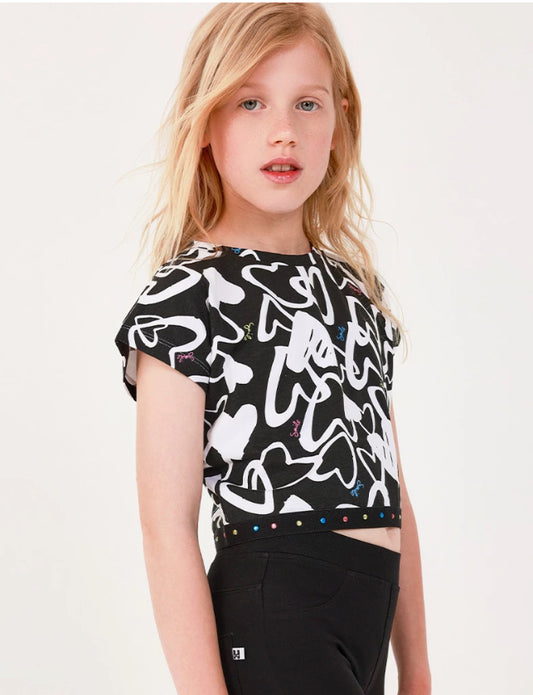 TucTuc NK The Summer Diary Conjunto Camiseta para niña en negro de manga corta y detalles brillantes Falda-Pantalón en negro con detalles metálicos
