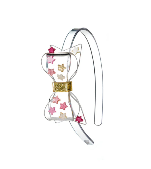 Lilies & Roses Fat Bow Pearlized Pink Stars Headband