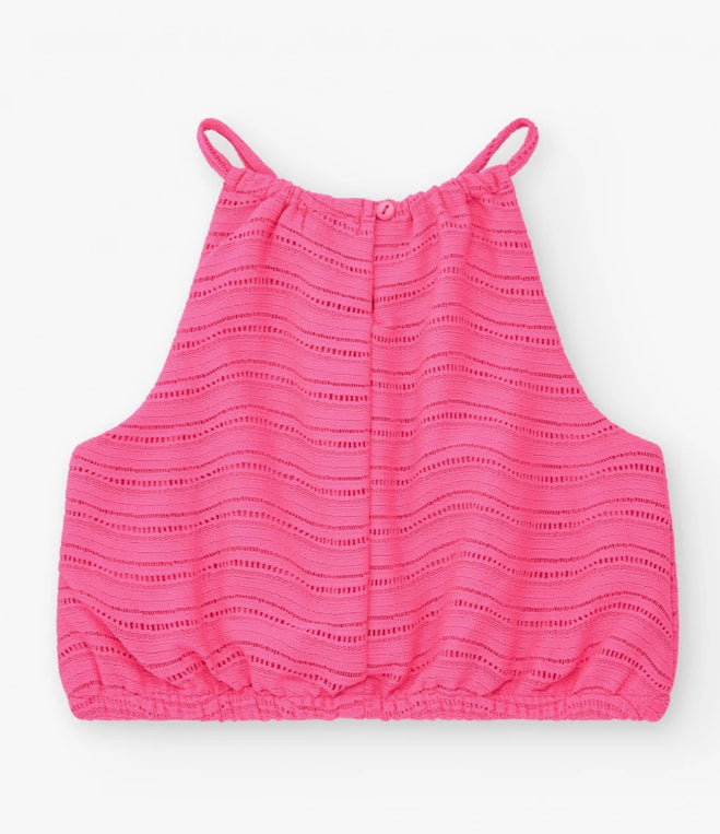 TucTuc NK Honolulu Conjunto Niña Top en rosa con tirantes y cintura elástica y Short multicolor con estampado tropical y cintura elástica