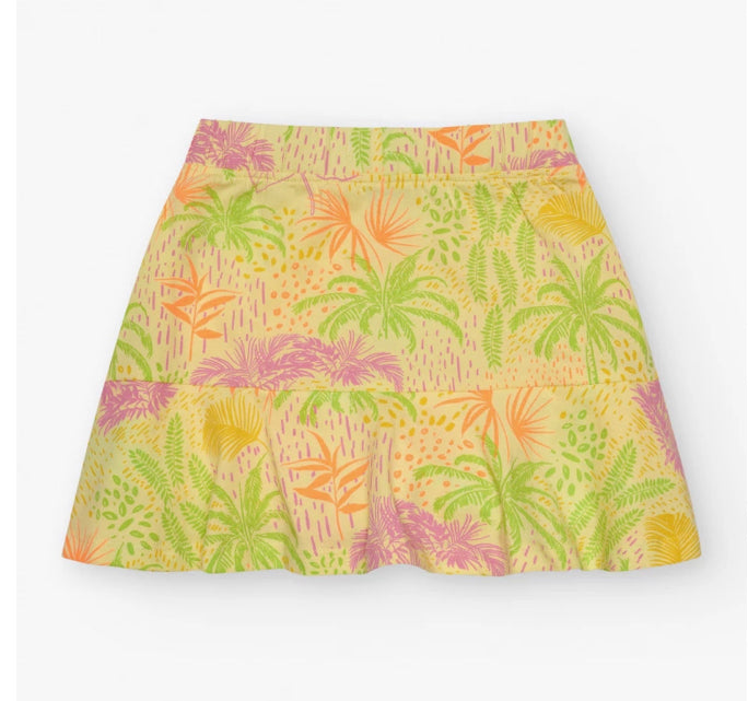 TucTuc NK Beach Stories Conjunto Niña Top para en amarillo y tirantes con cuentas de colores Falda en amarillo con estampado tropical y cintura elástica