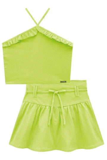 Conjunto blusa corta con tirantes y falda