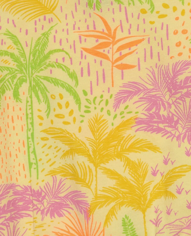 TucTuc NK Beach Stories Conjunto Niña Camiseta en amarillo con estampado tropical Falda-pantalón en crudo con bolsillos decorativos