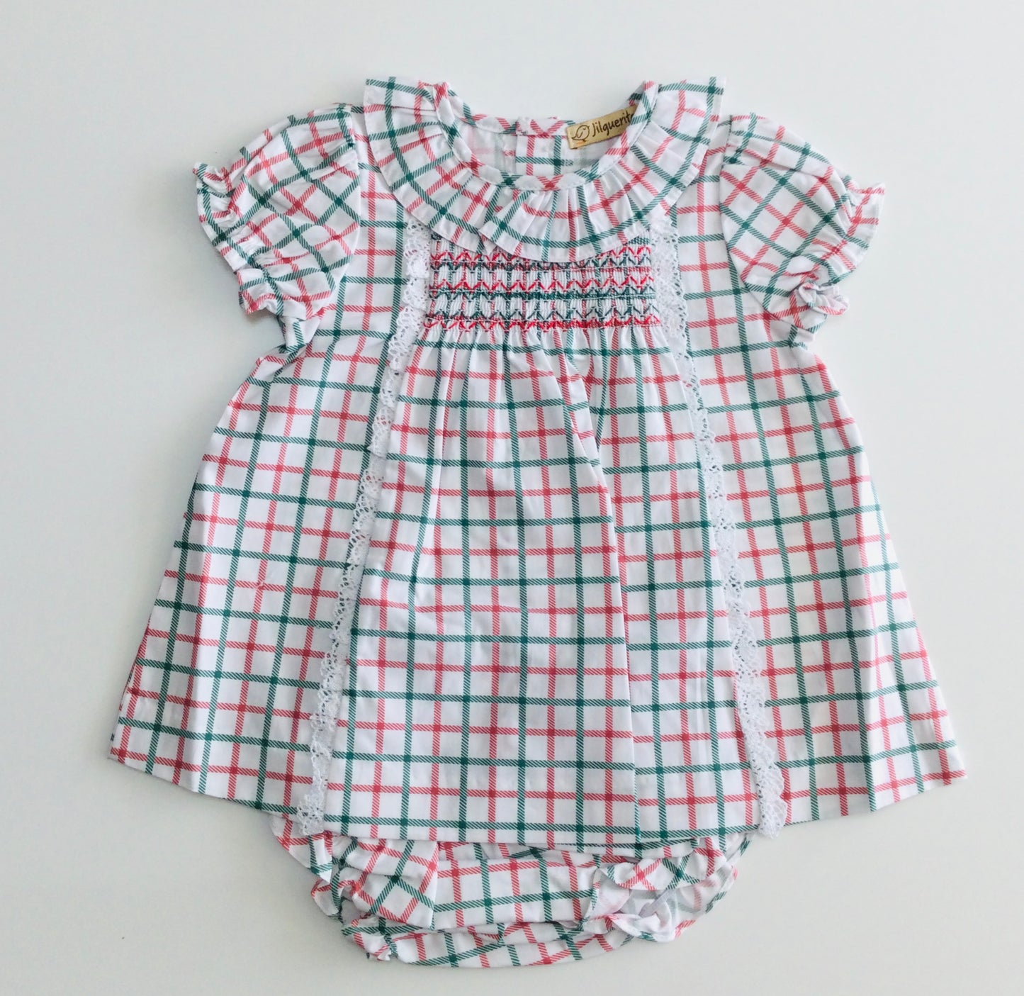 Jilgueritos Kids Thin Tartan Smocked Bloomer Baby Dress