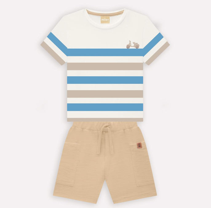 Milon Conjunto Camiseta Y Bermuda Rayas Crema Ref.2000184-0452