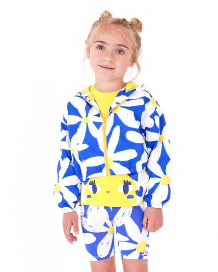 Tuc Tuc Cortavientos para niña en azul con flores y detalles amarillos. Colección: Hey Buddies