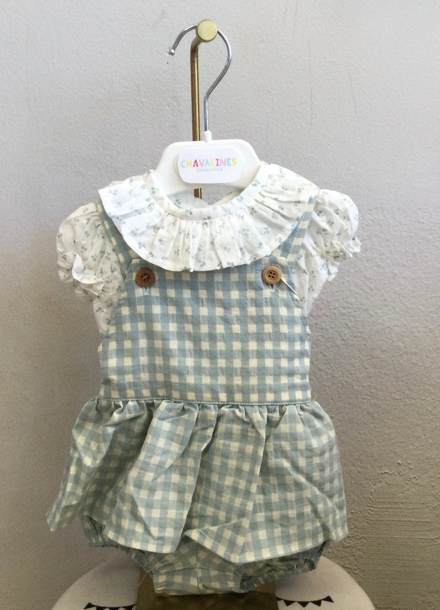 Cocote Baby & Kids Blusa Cereza Con Braga Peto Vichy Turquesa