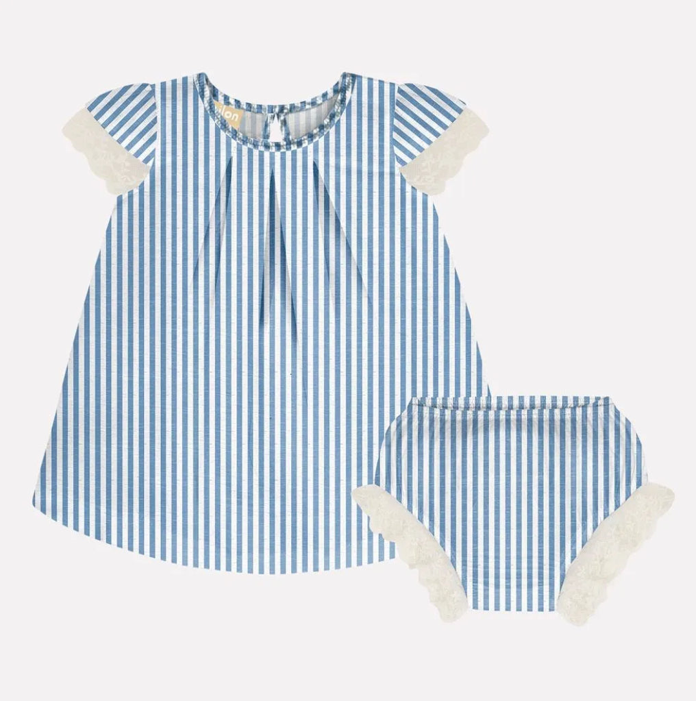 Milon Vestido Infantil De Rayas Con Braguita Azul / Vestido Infantil De Rayas Con Braguita Crema Ref. 2000323-6865 Azul, Ref. 2000323-8553 Crema
