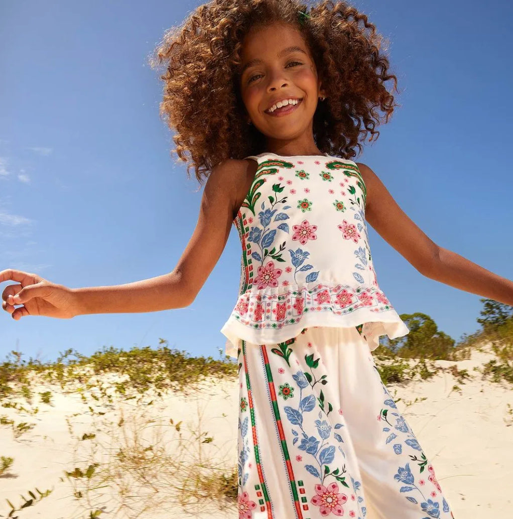 Nanai Conjunto Blusa Y Palazzo Estampado Flores Blanco Ref.6000105-0452 / Coral Ref.6000105-40106