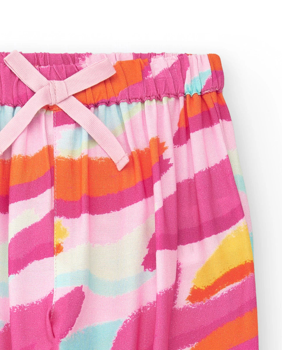 Tuc Tuc Conjunto Top y Pantalón rosa para niña con estampado multicolor y lazos en los tirantes