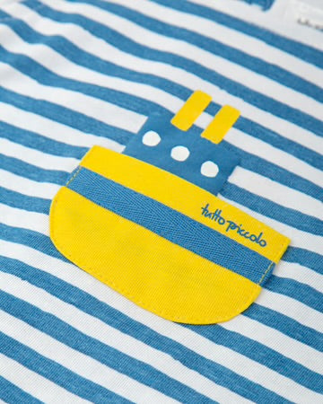 TUTTO PICCOLO CONJUNTO CAMISETA Y BERMUDAS PUNTO RAYAS AZUL ATLÁNTICO BEBÉ