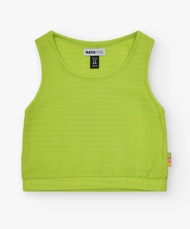 TucTuc NK Beach Stories Conjunto Niña Top sin mangas en verde y tejido texturizado Short en verde y cintura elástica