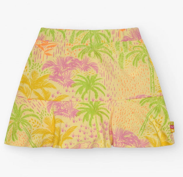 TucTuc NK Beach Stories Conjunto Niña Top para en amarillo y tirantes con cuentas de colores Falda en amarillo con estampado tropical y cintura elástica