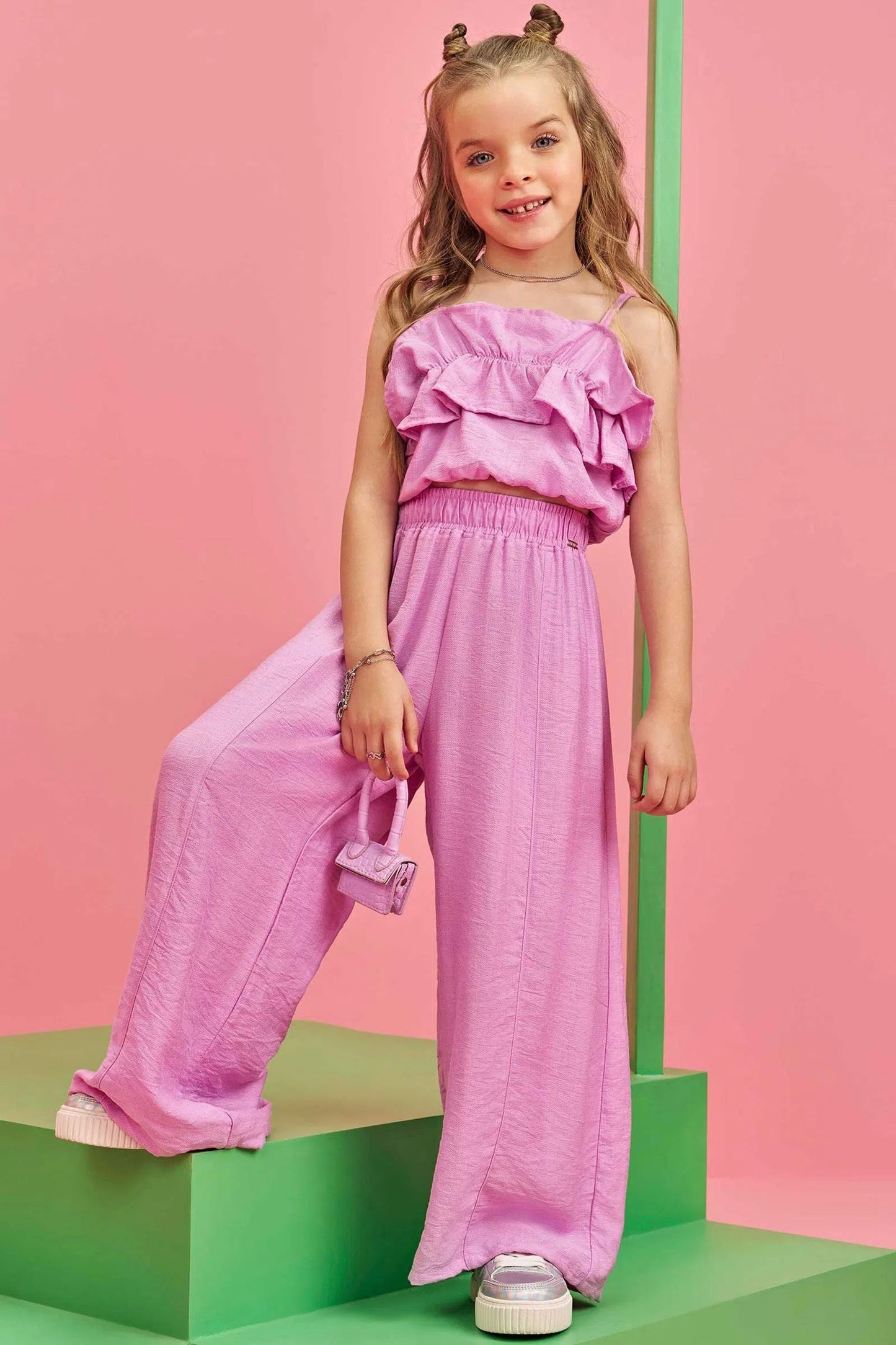 Infanti Conjunto de blusa con tirantes y pantalón largo