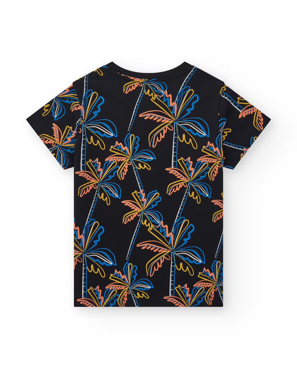 TUC TUC Conjunto Camiseta para niño en negro con estampado tropical Bermuda en negro con bolsillo lateral y cordón de ajuste