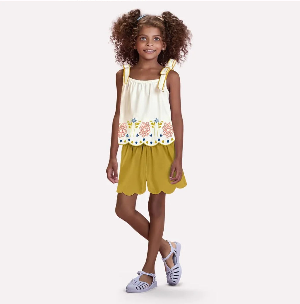 Nanai Set Cropped Top Y Short Diseño Relieve Mostaza Ref.6000160-0452