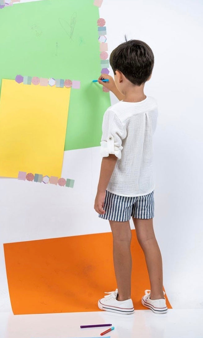 Cocote Baby & Kids Conjunto Camisa Crudo Y Pantalón Corto Rayas Marino