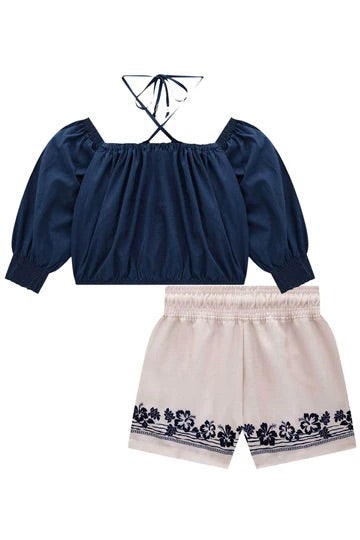 Lilimoon conjunto blusa crop y shorts en lino