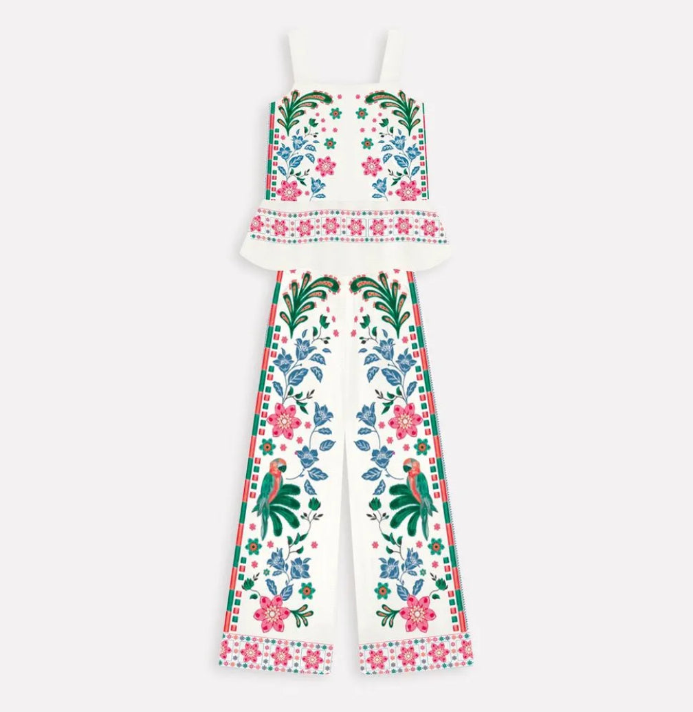 Nanai Conjunto Blusa Y Palazzo Estampado Flores Blanco Ref.6000105-0452 / Coral Ref.6000105-40106