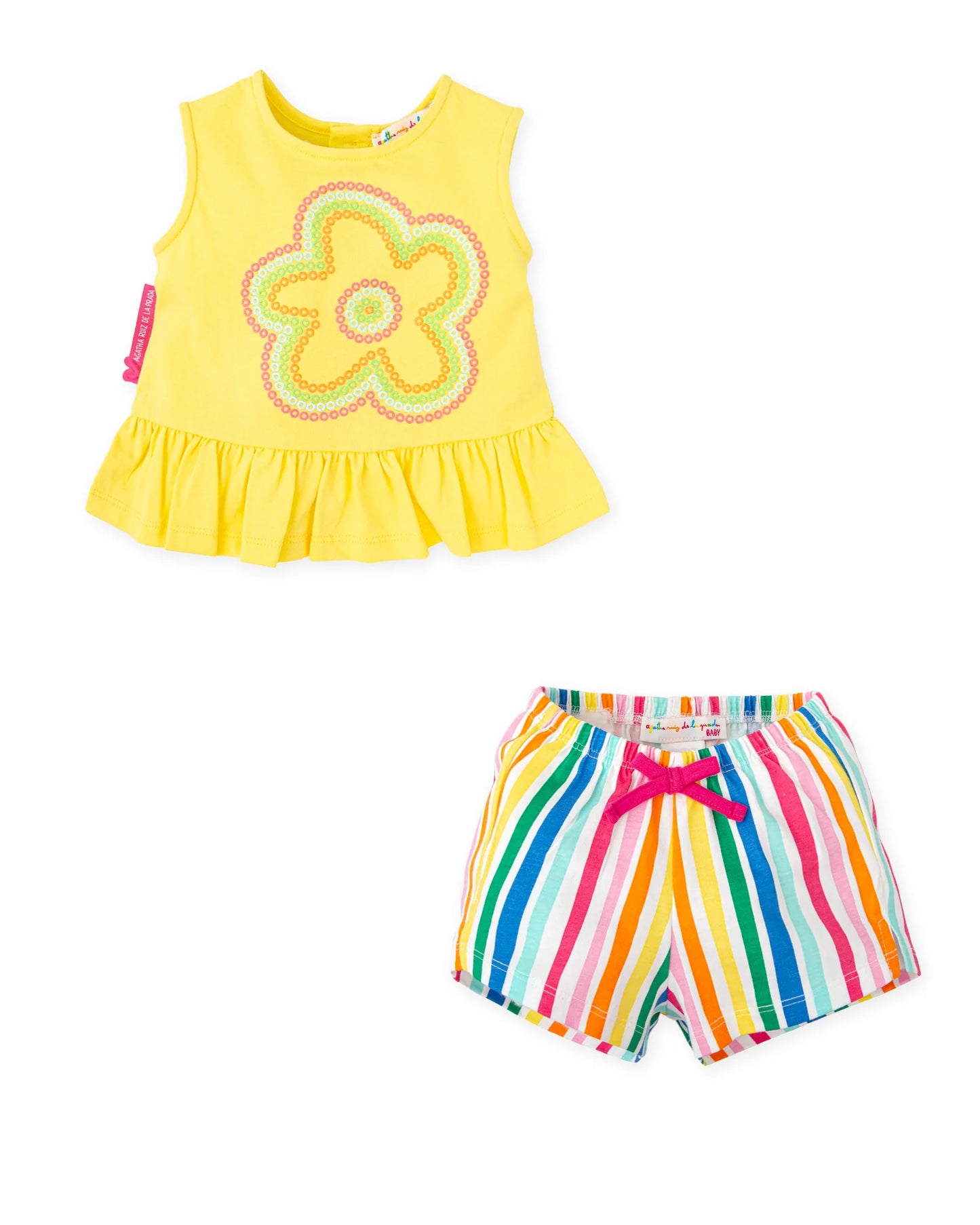 AGATHA RUIZ DE LA PRADA BABY CAMISETA Y PANTALÓN SHORT ESTAMPADO RAYAS AMARILLO NIÑA