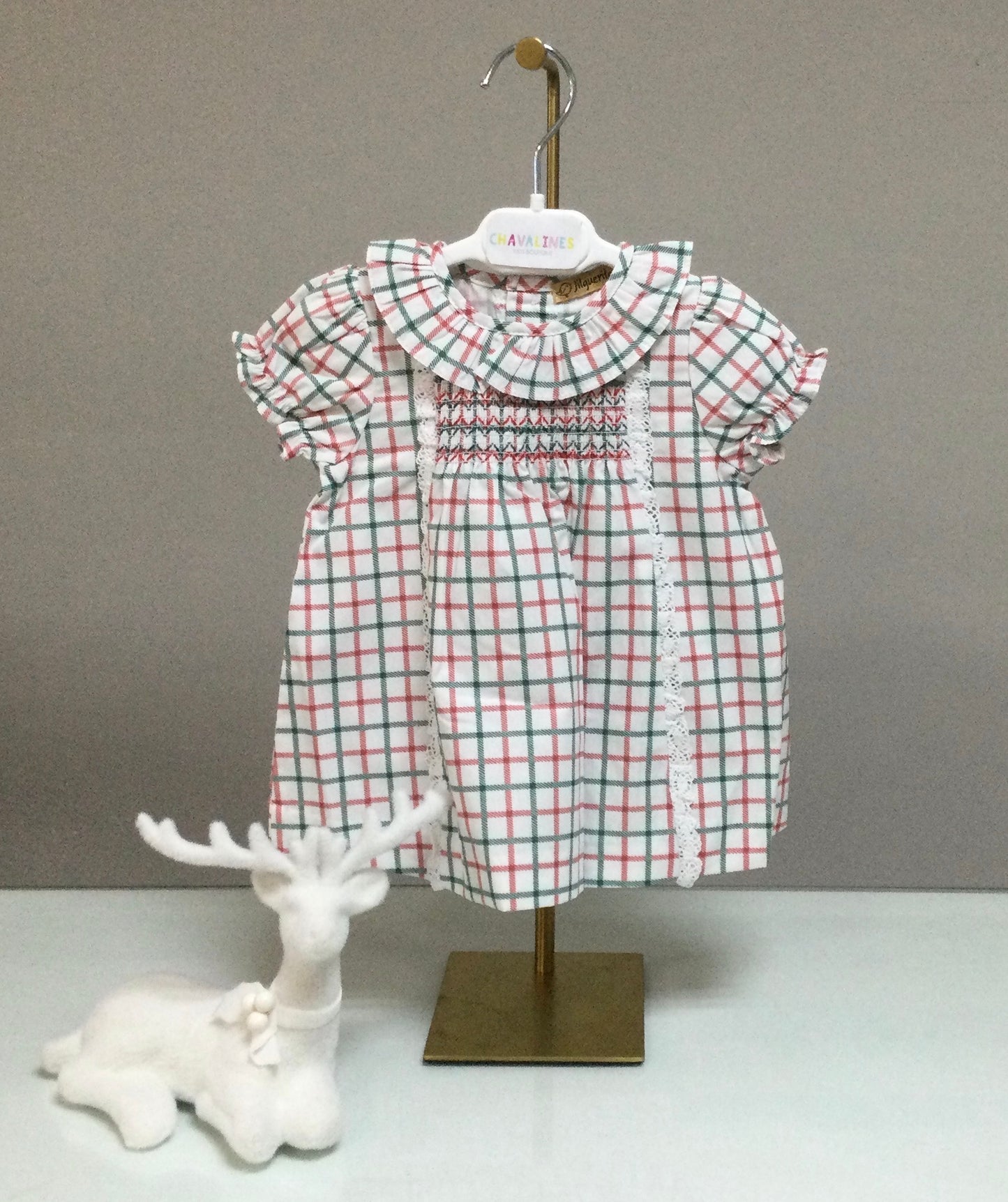 Jilgueritos Kids Thin Tartan Smocked Bloomer Baby Dress
