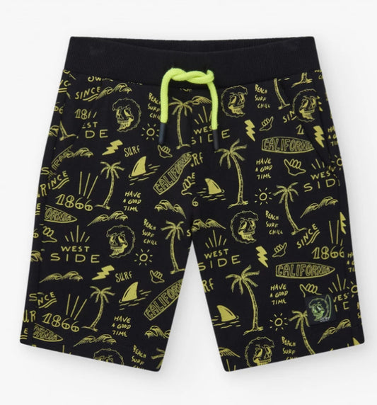 TucTuc NK Bermudas para niño en negro con cintura elástica y estampado