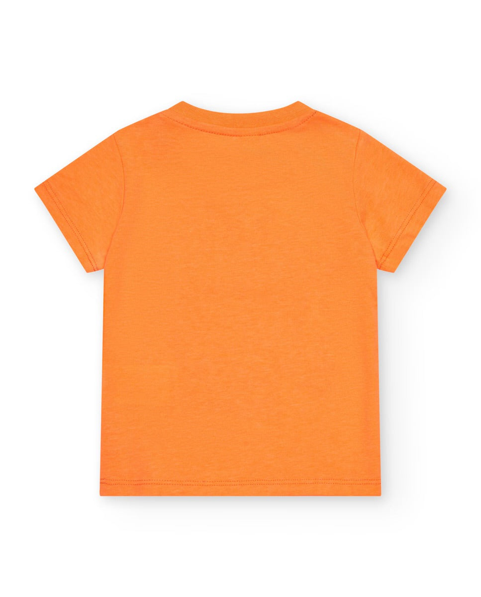 Tuc Tuc Conjunto Niño Camiseta naranja con estampado de cámara y texto Bermuda verde de sarga con bolsillos cargo y cordón ajustable