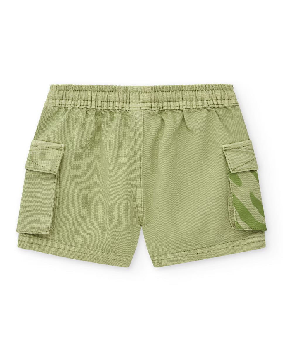 Tuc Tuc Conjunto Niño Camiseta naranja con estampado de cámara y texto Bermuda verde de sarga con bolsillos cargo y cordón ajustable