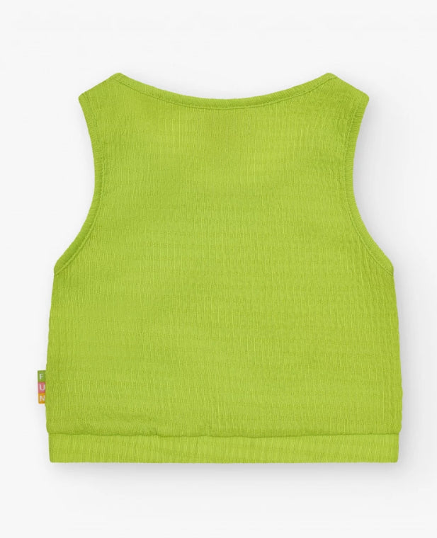 TucTuc NK Beach Stories Conjunto Niña Top sin mangas en verde y tejido texturizado Short en verde y cintura elástica