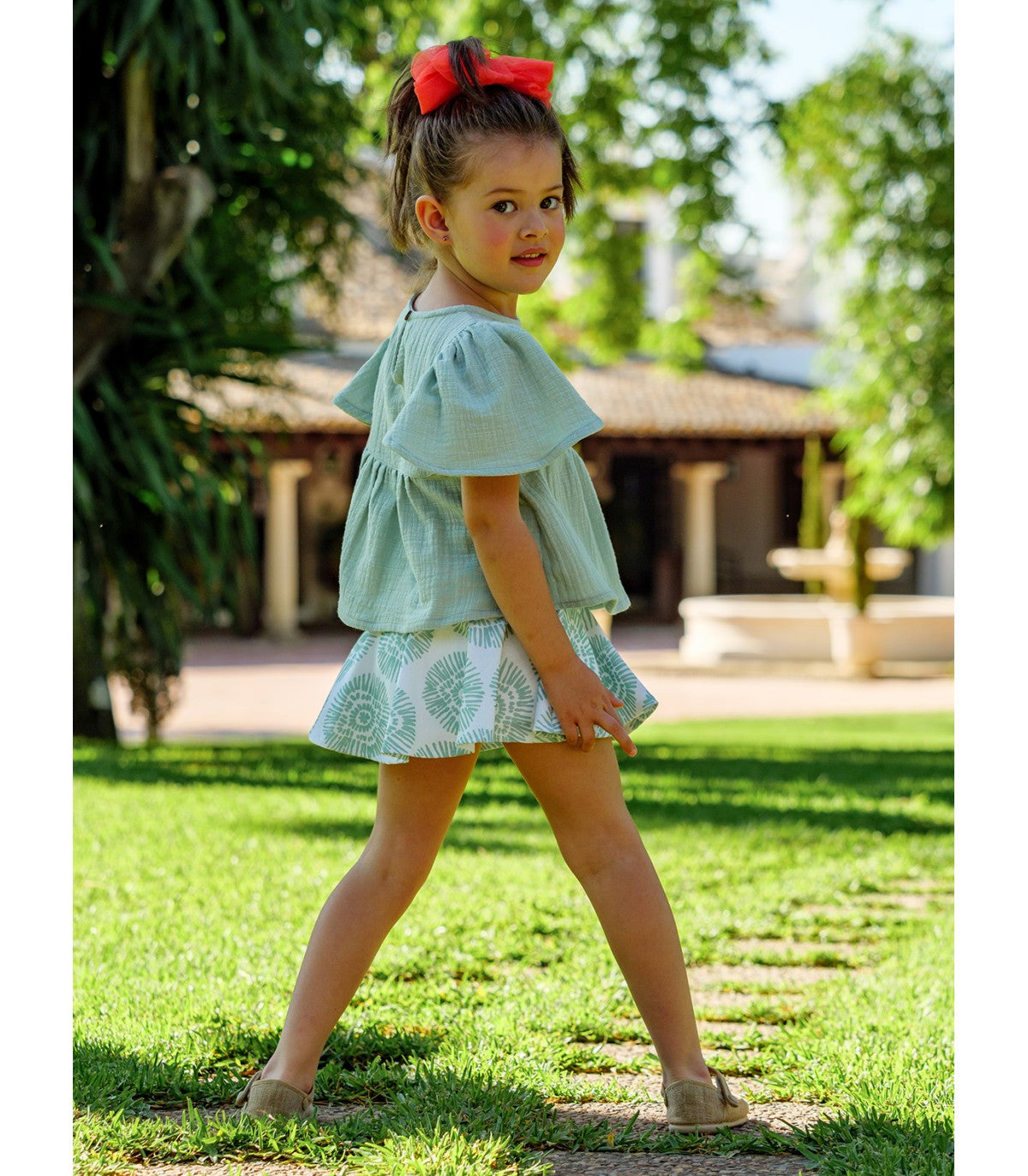 Cocote Baby & Kids Conjunto Niña Blusa Verde Falda Boho Estampado