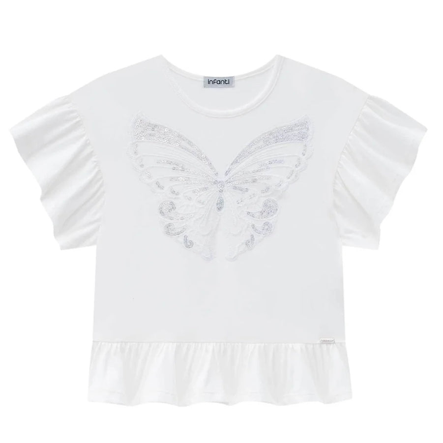 Infanti Half Knit White Blouse And Bellini Short With Elastane Set
