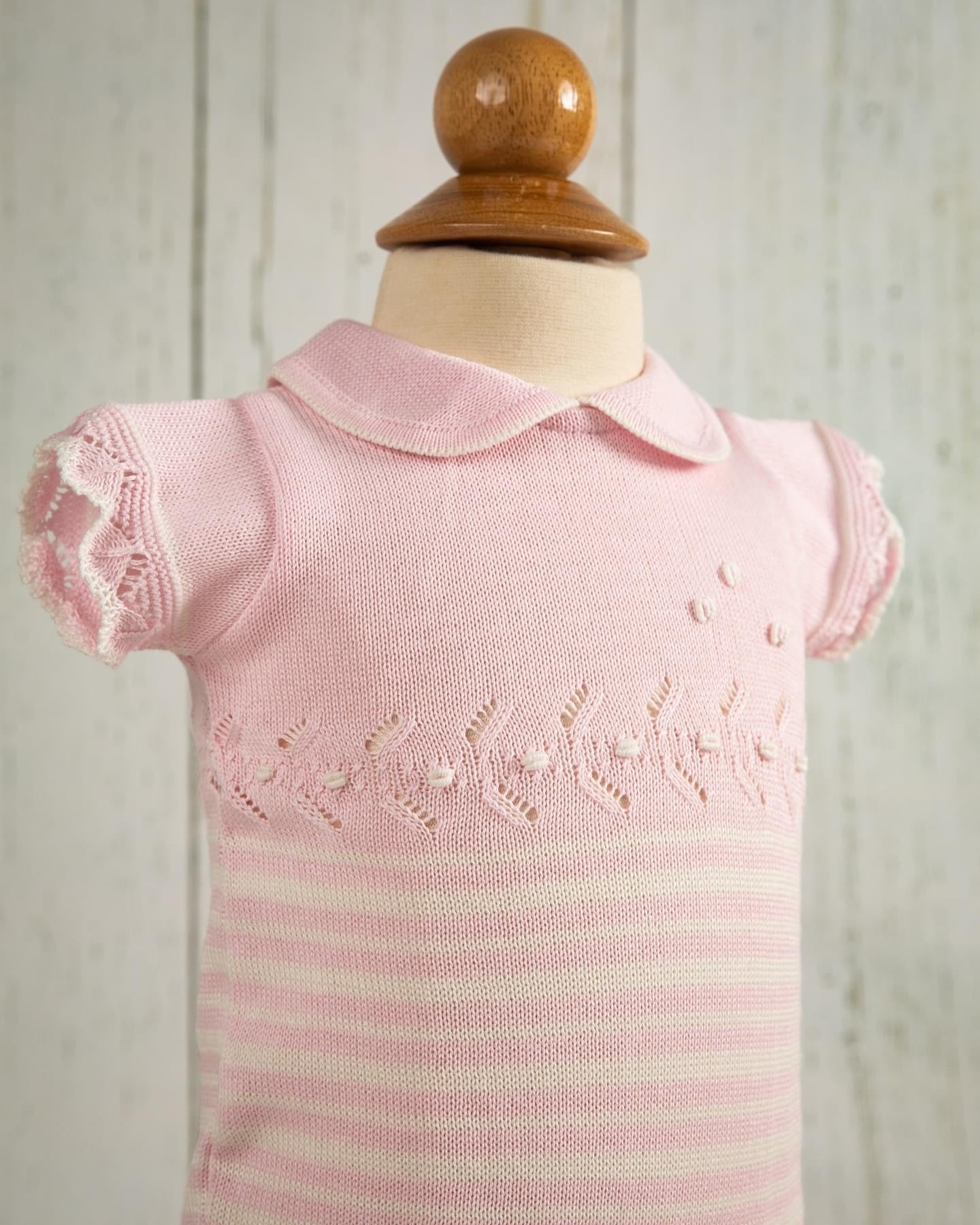 Karela Kids LuLu One Piece Knitted Baby Romper - Pink and White