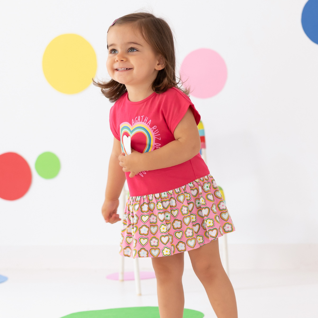 Agatha Ruiz De La Prada Coral Rainbows and Hearts Short Sleeves Dress