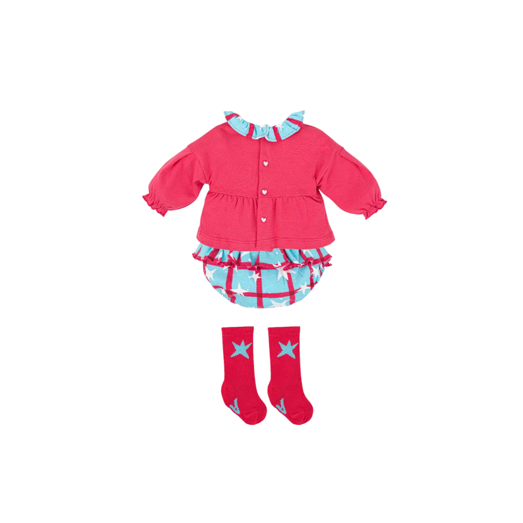 Agatha Ruiz De La Prada Coral Ruffle Neck Sweatshirt and Bottom Cover Set