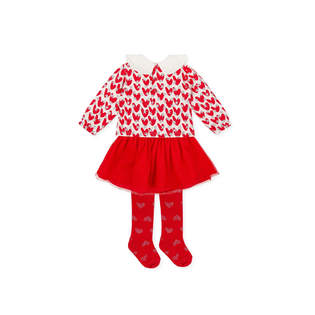 Agatha Ruiz De La Prada Red and Silver Hearts Shirt with Tulle Skirt and Leotards Set