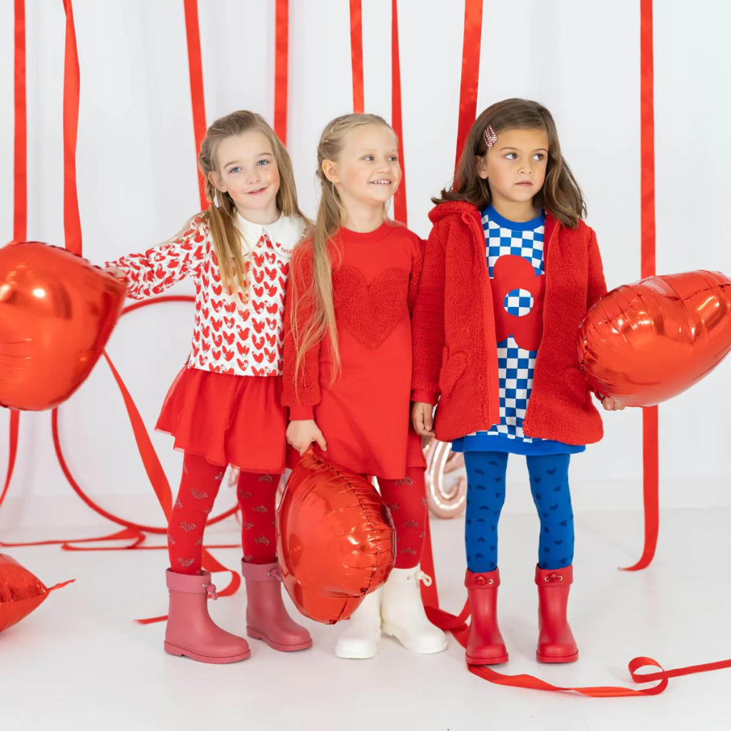 Agatha Ruiz De La Prada Red and Silver Hearts Shirt with Tulle Skirt and Leotards Set
