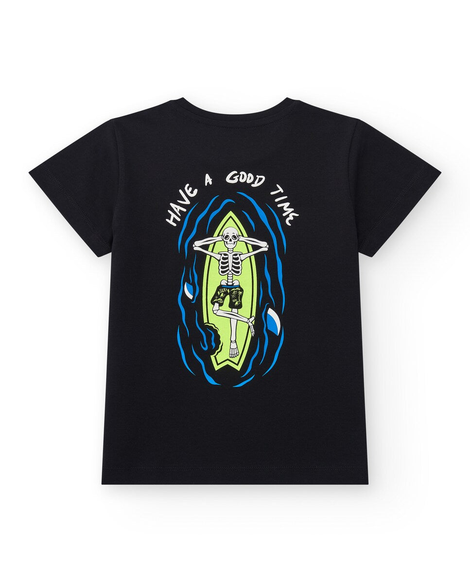 TucTuc Endless Summer Conjunto Camiseta para niño estampado en blanco con mensajes de playa y diversión Bermudas en amarillo con cintura ajustable y bolsillos