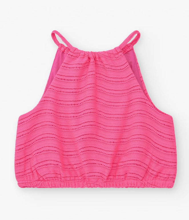 TucTuc NK Honolulu Conjunto Niña Top en rosa con tirantes y cintura elástica y Short multicolor con estampado tropical y cintura elástica