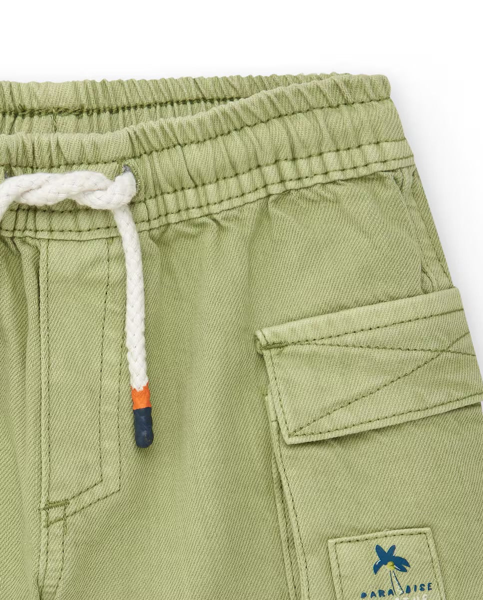 Tuc Tuc Conjunto Niño Camiseta naranja con estampado de cámara y texto Bermuda verde de sarga con bolsillos cargo y cordón ajustable