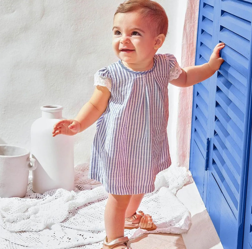 Milon Vestido Infantil De Rayas Con Braguita Azul / Vestido Infantil De Rayas Con Braguita Crema Ref. 2000323-6865 Azul, Ref. 2000323-8553 Crema