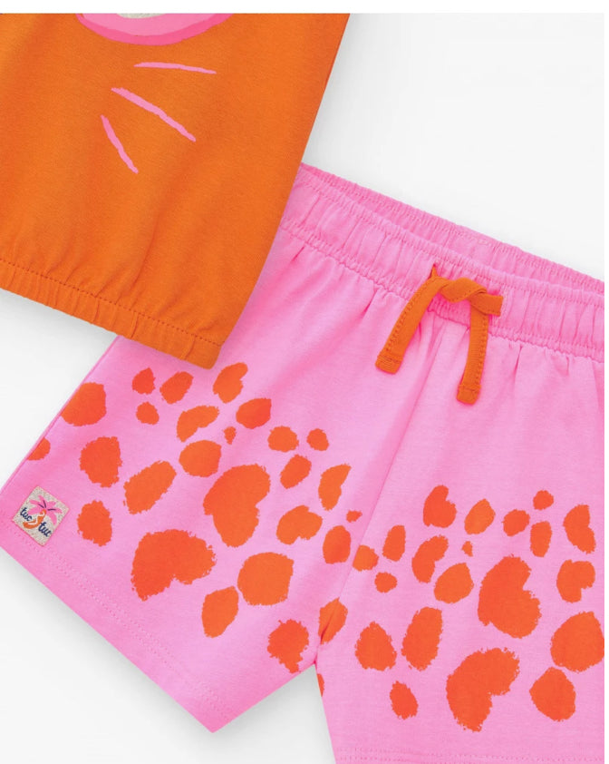 Tuc Tuc Conjunto para niña con camiseta naranja de animal y short rosa de manchas. Colección: Sunrise Is A Lemon