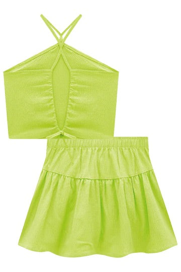 Conjunto blusa corta con tirantes y falda