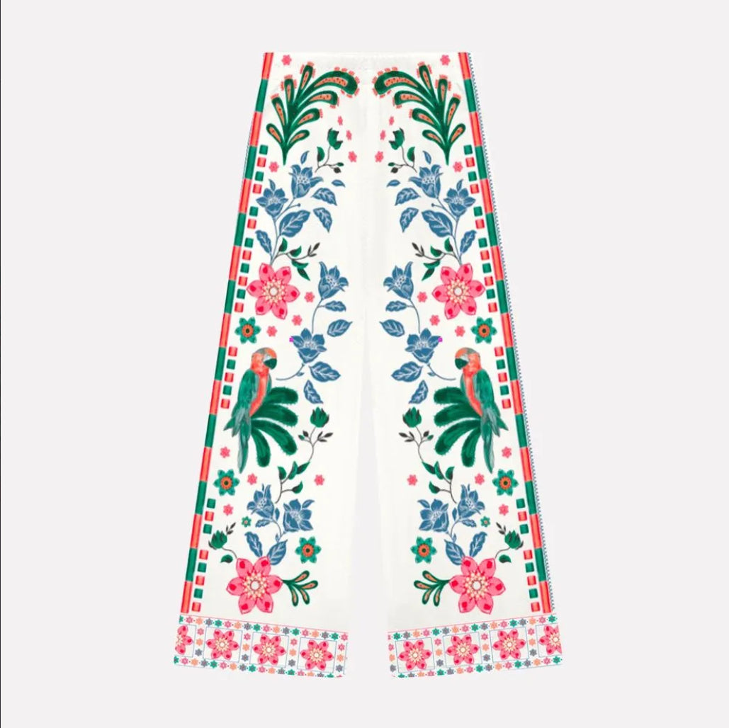 Nanai Conjunto Blusa Y Palazzo Estampado Flores Blanco Ref.6000105-0452 / Coral Ref.6000105-40106