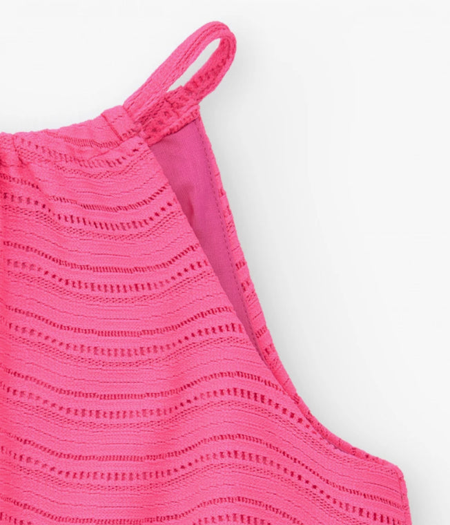TucTuc NK Honolulu Conjunto Niña Top en rosa con tirantes y cintura elástica y Short multicolor con estampado tropical y cintura elástica